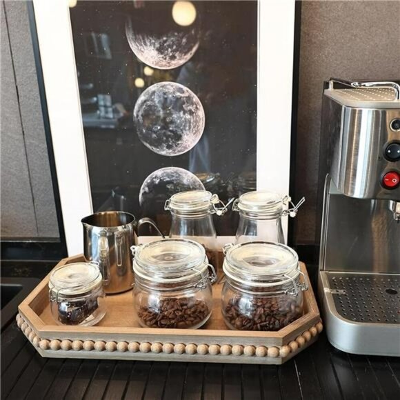 Rustic Wood Beaded Serving Tray Farmhouse Decor Centerpiece Candle Holder - Picture 6 of 7